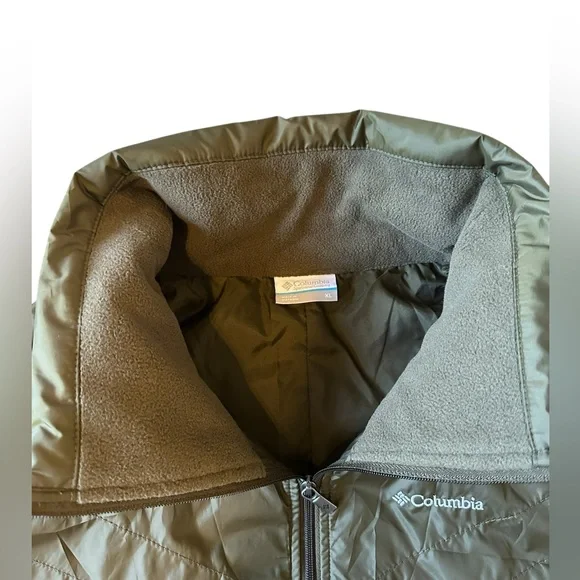COLUMBIA olive green zip front fitted vest w/fleece side panels & collar XL - Picture 5 of 7